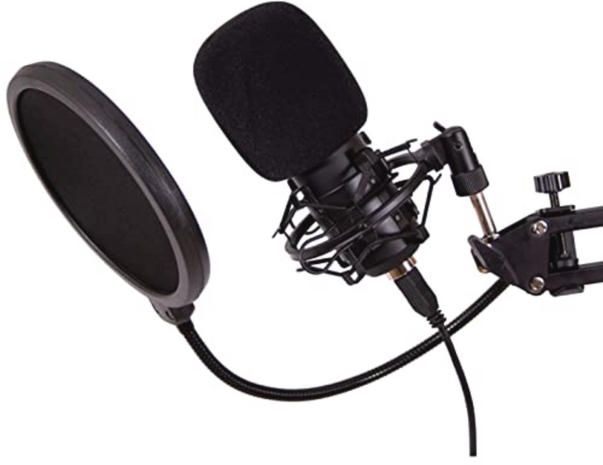 USB Streaming Microfoon met Niercharme, Statief, Uittrekbare Armhouder en Popfilter voor Podcast, Streaming, Gaming