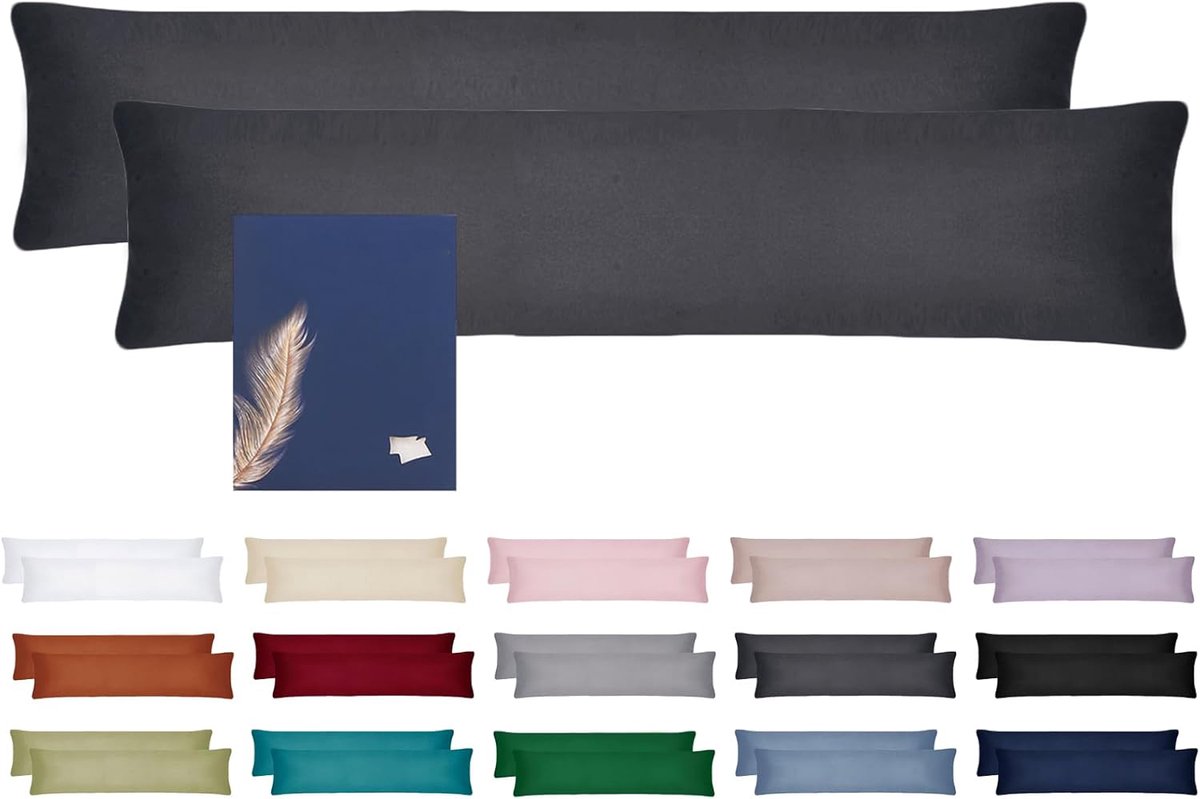 Famanu Zijslaapkussenslopen 40x145, set van 2 kussenslopen, 145x40 zijslaper, kussensloop met verborgen ritssluiting, zachte kussensloop, eco-certificaat en 1 haarelastiek donkergrijs antraciet