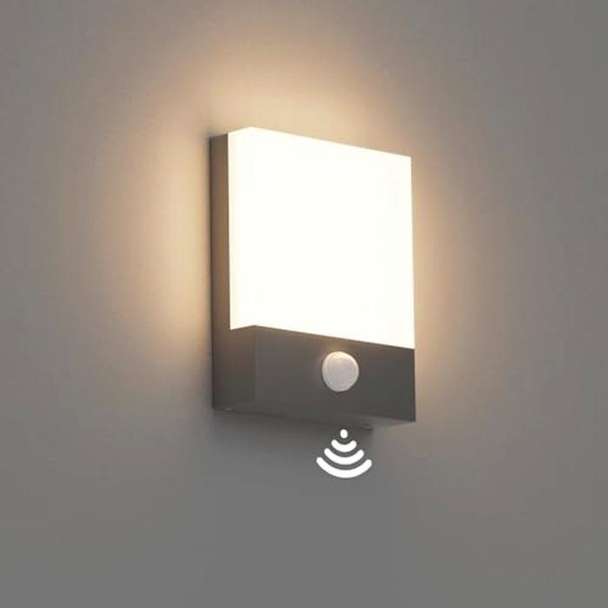 Klighten 24W LED buiten wandlamp met bewegingsmelder, donkergrijze wandlamp binnen buiten, IP65 buitenlamp wand met sensor voor tuin terras entree, warm wit 3000K buitenlamp wand