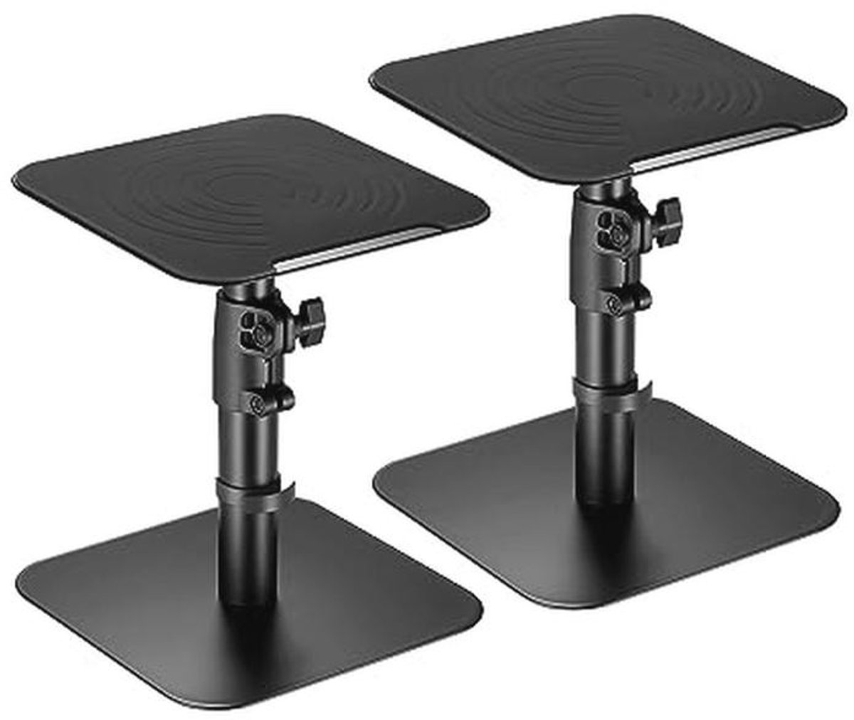 RICOO Set van 2 universele luidspreker-tafelhouders, luidsprekerstandaard, LH069-T, in hoogte verstelbaar, luidsprekerstandaard, luidsprekerhouder, bureau, zwart