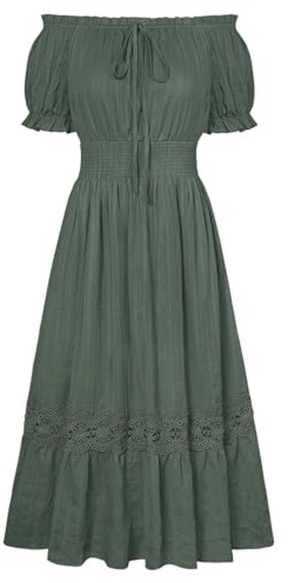 Dames Renaissance Off-the-shoulder Hoge Taille Zomer Katoenen Jurk