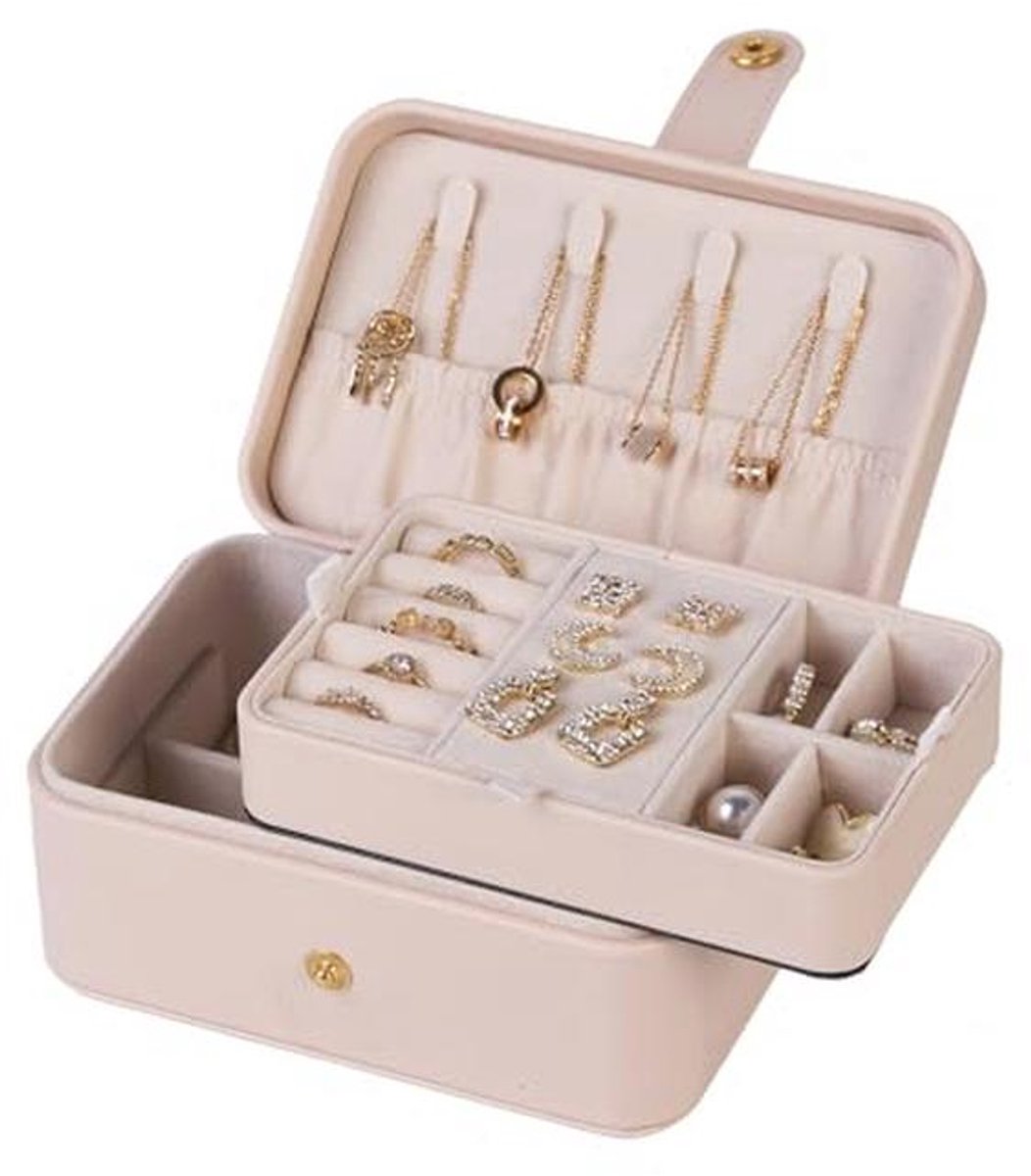 Sieraden Organizer Box - 2-laags Reisetui voor Oorbellen, Kettingen en Armbanden - Draagbare Sieradenopslag voor Vrouwen en Meisjes