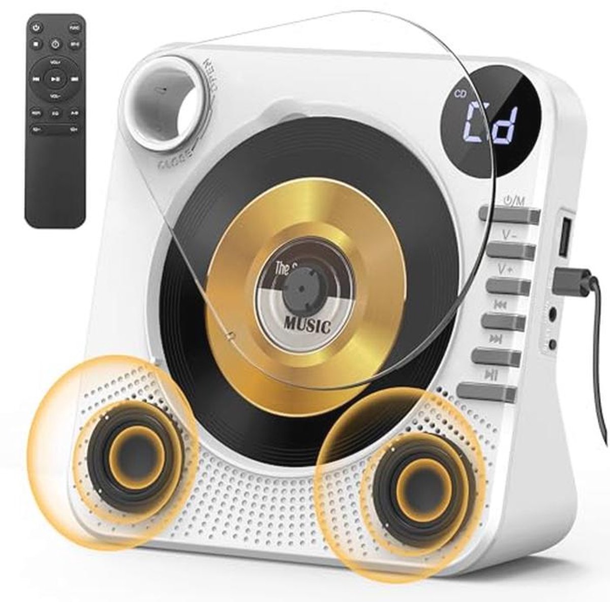 Greadio Draagbare cd-speler met bluetooth 5.1, kindercd-speler met luidspreker, afstandsbediening, hifi-geluid, stofbescherming, AUX/USB-weergave, draagbare cd-speler voor thuis (wit)