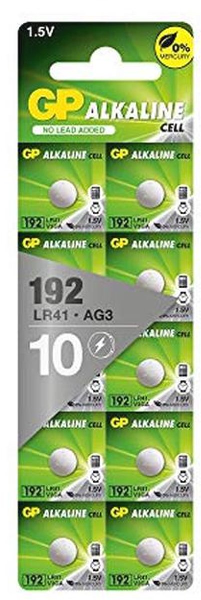 Alkaline batterij LR41 / AG3, 10 Stuks Knoopcellen