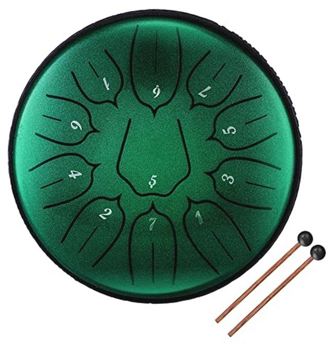 Fesjoy Stalen tongtrommel, 15 cm, 11-kleurige stalen tongtrommel, stalen pan met drumstokken, voor meditatie, yoga, klankgenezing (jadegroen)