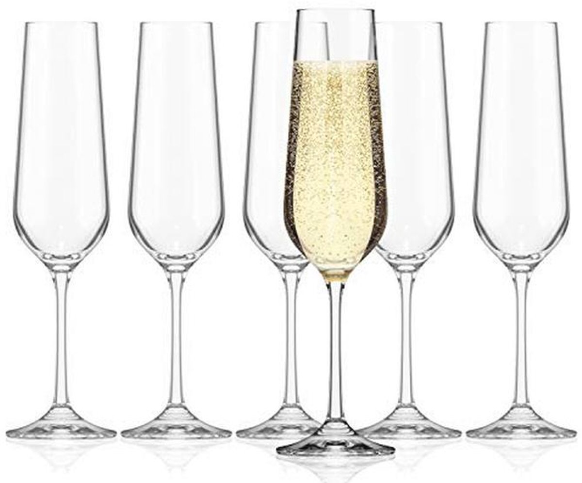 6-delige champagneglazen set - 200 ml, vaatwasmachinebestendig, duurzaam en ideaal voor Prosecco