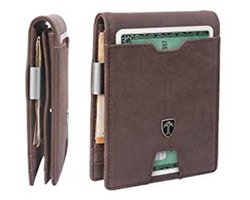 TRAVANDO Portemonnee Heren met Geldclip TÜV RFID Gecertificeerd Wallet met Muntvak 10 Kaartvakken Portemonnee Heren Helsinki Geldclip met Kaartenhouder Clip (Bruin)