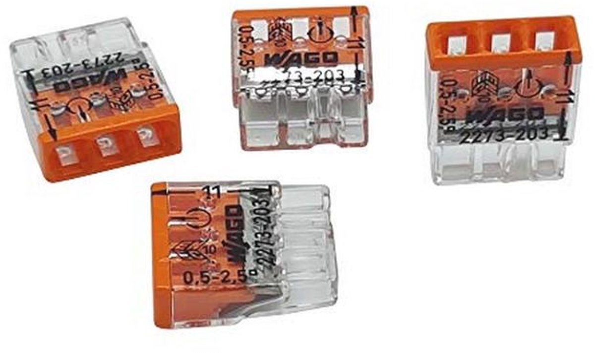 Compacte 10-pols terminalblocks voor draad Ø 0.5-2.5 mm² in transparant/oranje