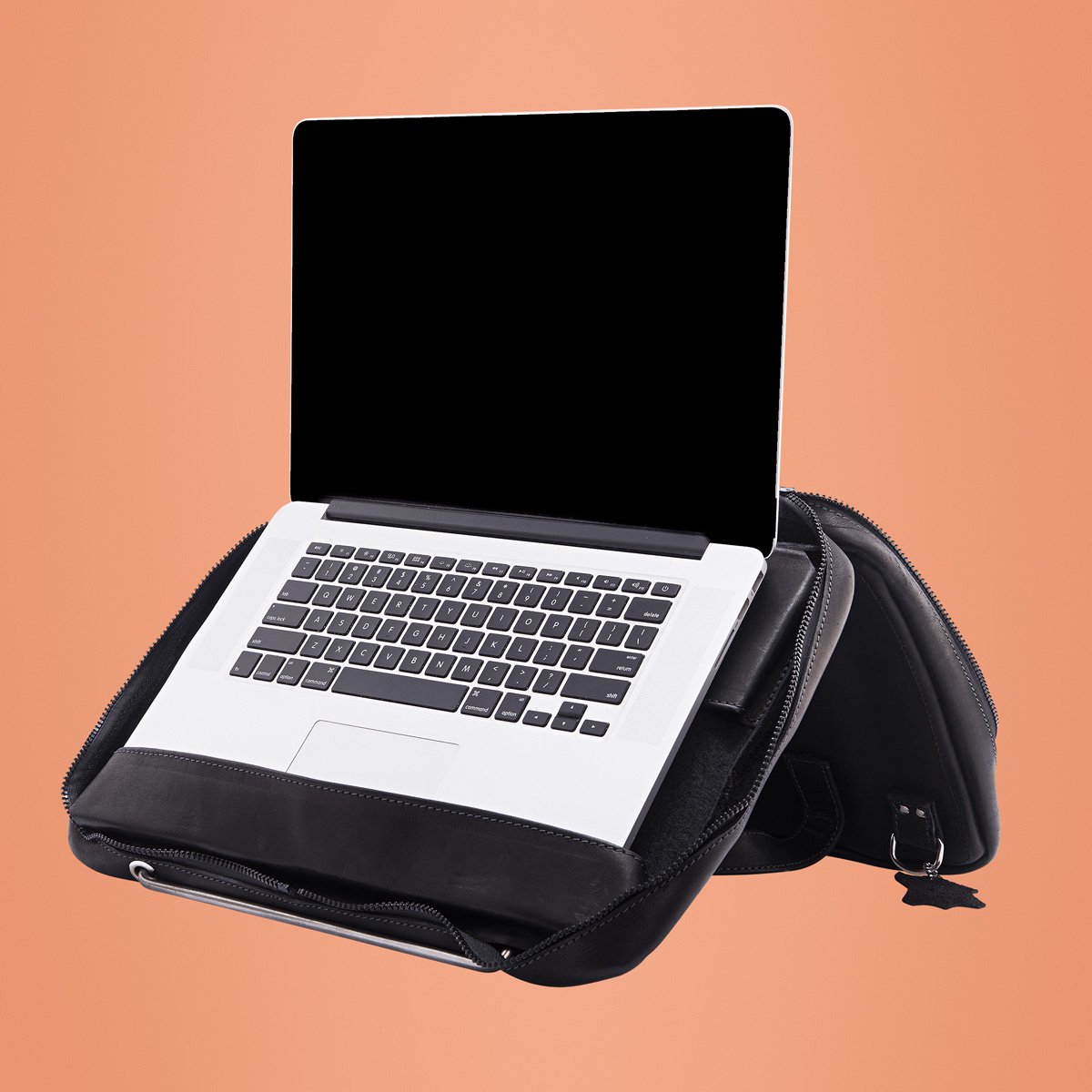 R-Go Tools R-Go Viva 15.6" Laptoptas, Full Grain Leather (LWG gecertificeerd), Geïntegreerde laptopstandaard, Met schouderband, Zwart