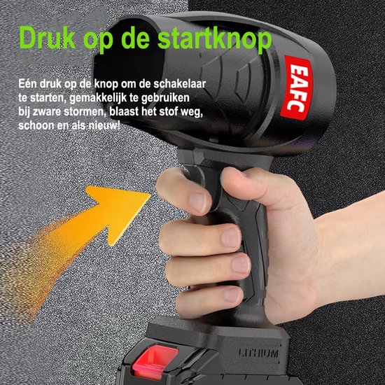 EAFC-Elektrische Blazer - Bladblazer - Handblazer - Draadloze Luchtblazer - Auto Droger - Turbo Ventilator - Stofblazer - 350W - Borstelloze Motor - 2x Accu - Oplader - Lichtgewicht - Krachtig - Draadloos van Merkloos	 — afbeelding 4