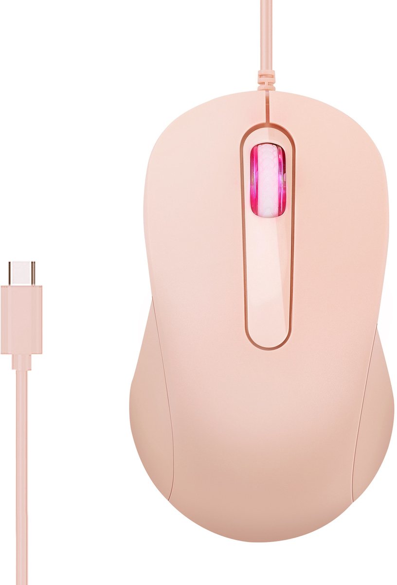 Type-C bedrade muis voor mobiele telefoons, laptops, tablets en smartphones (lichtroze)