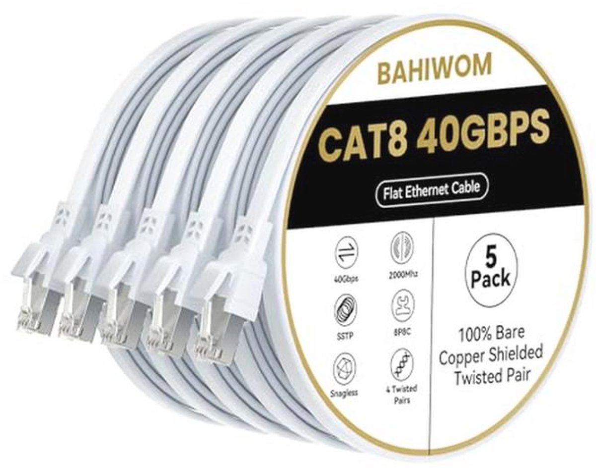 Ethernet-kabel Cat8 1m 40 Gbit/s 2000 MHz Plat