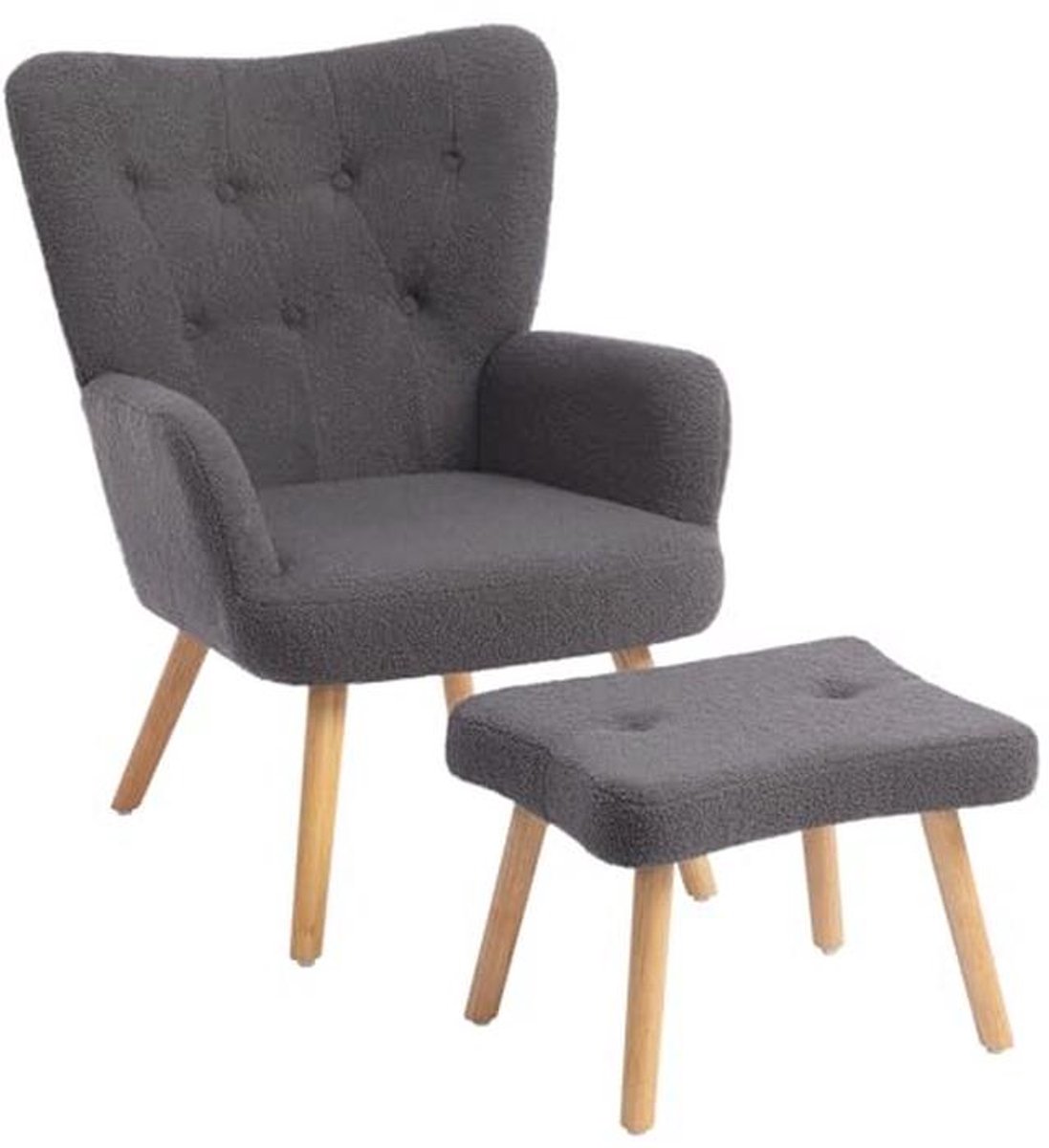 Comfortabele fauteuil met voetenbank voor woonkamer en slaapkamer - Grijs accentstoel en leesstoel