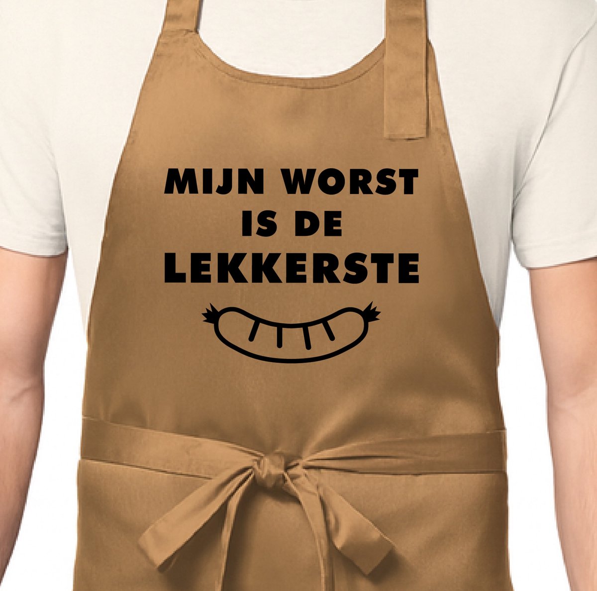 Zomertip! - Keukenschort Mijn Worst is de Lekkerste | Kaki | Dames/Heren | Verstelbaar | Cadeau-idee | BBQ | Verjaardag | Jubileum | Verrassing | Grapje
