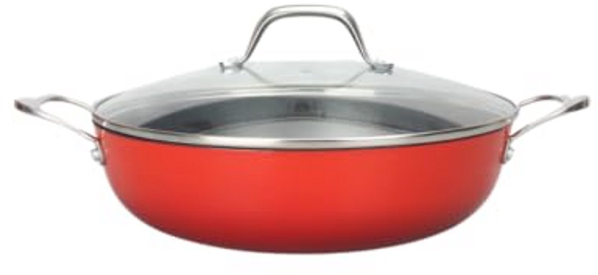 Gietijzeren Sautépan 28x8.2cm - Uitstekende Warmtebehoud, Antiaanbaklaag, Elegante Ontwerp, Geschikt Voor Alle Hittebronnen, Inductie, 3.5 L, Rood