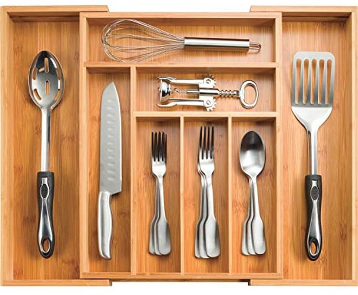 Bamboe Uitbreidbare Keukenlade Organizer - 8 Slot Bestek Organizer voor Keuken en Huis