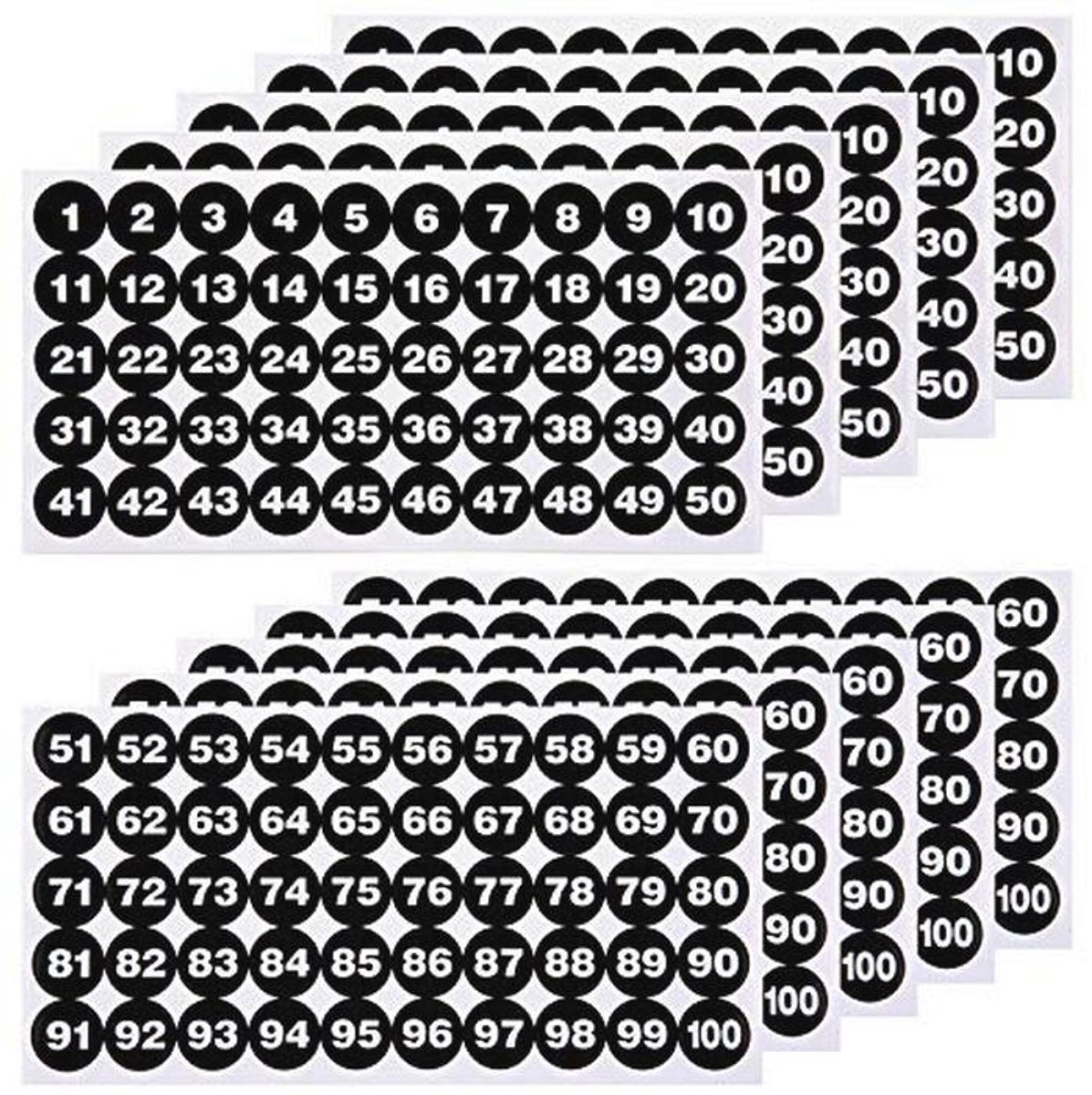 Nummerstickers 5 sets van 1-100 - Waterdichte vinyl labels voor opbergdozen en kluisjes