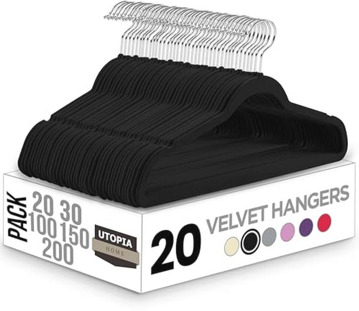 Dikke Velours Kledinghangers voor Volwassenen - Antislip Pact van 20 - Zwart
