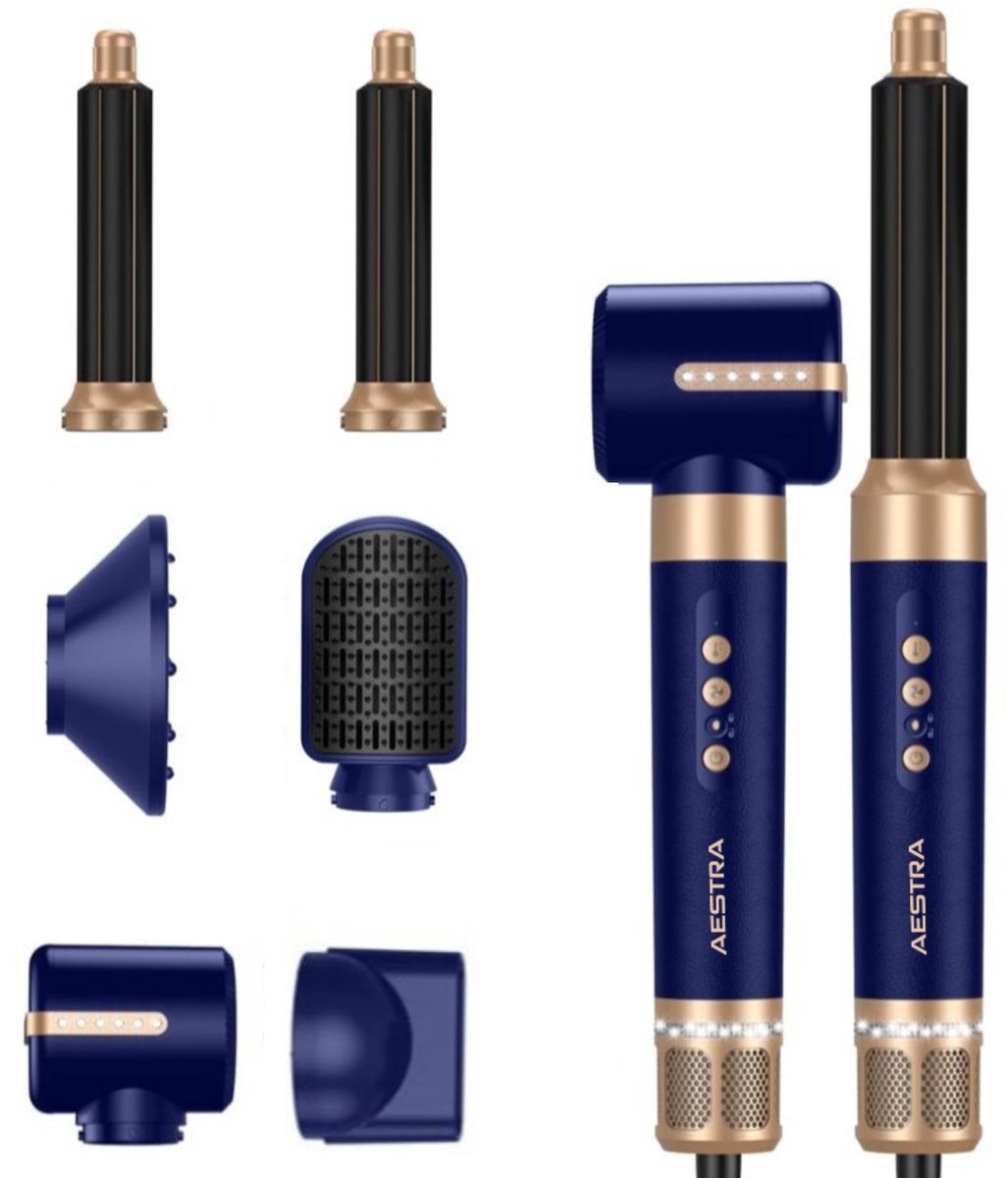 7 in 1 Hairwrap - Aestra - Föhnborstel - Föhn met Diffuser - 110.000RPM - Krultang - Krulborstel - Airstyler - 1400W - Navy