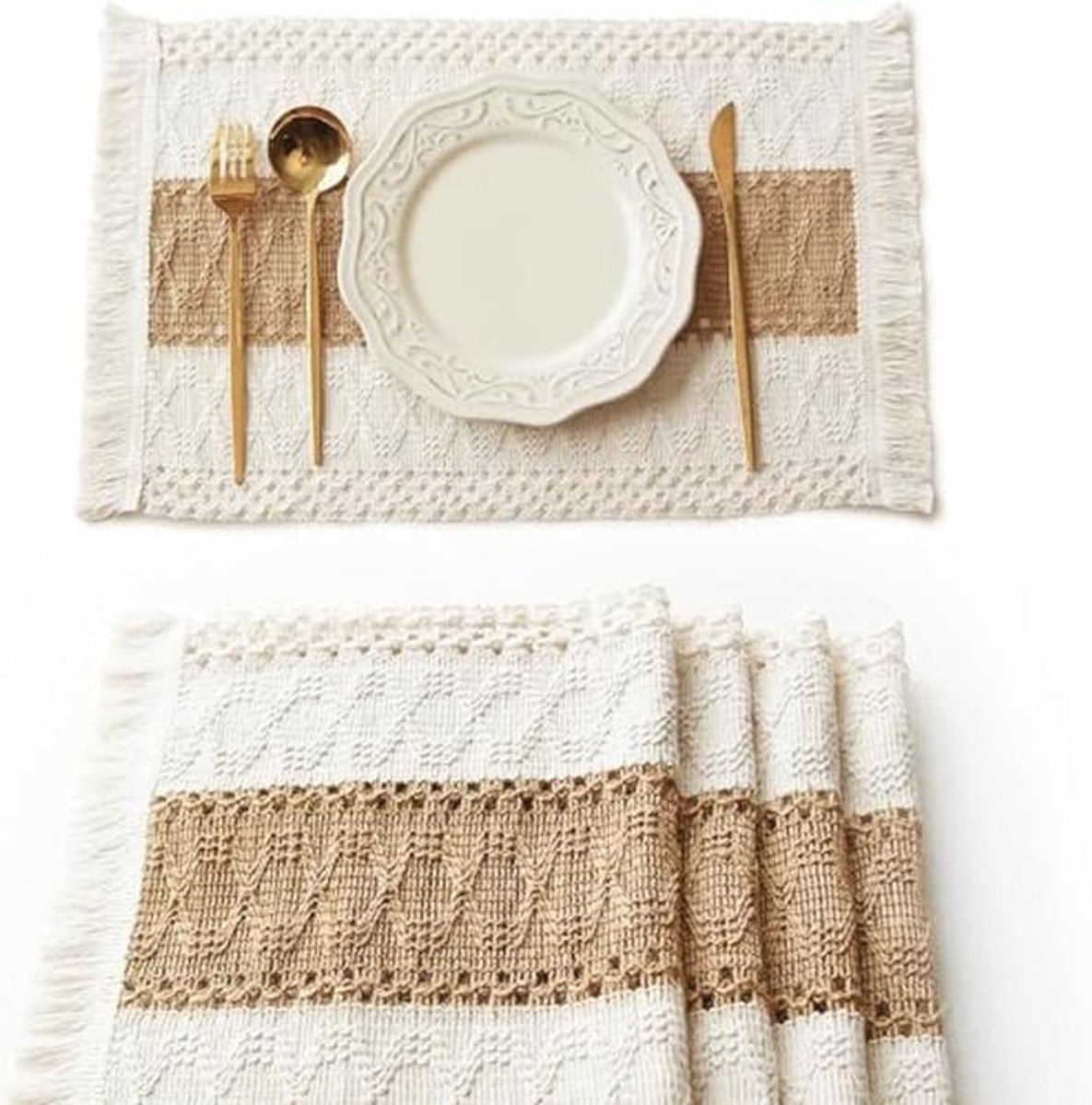 Boho macramé placemats set van 4, vierkant, 30 cm x 49,8 cm, ideaal voor elke gelegenheid