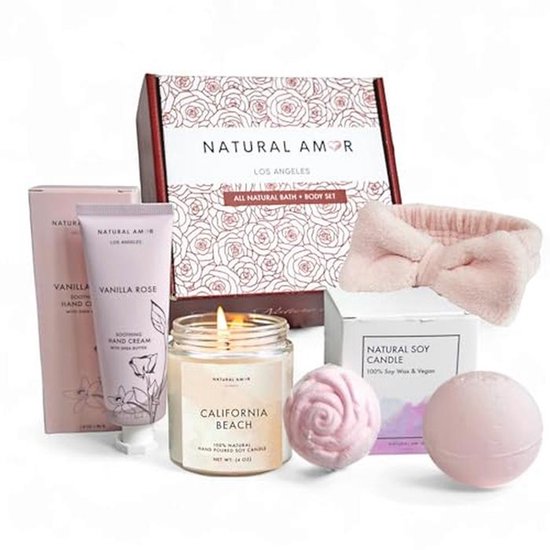 Ensemble Cadeau Détente Naturelle pour Femmes - Cadeau Spa avec Bougie, Crème pour les Mains et Bombe de Bain