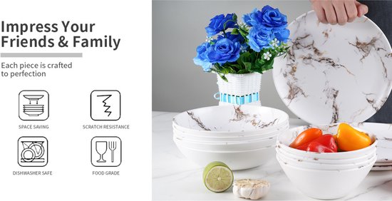 Serviesset 12-delig - bordenset 4 persoons - Melamine Servies - Lichtgewicht, Breukvast en Vaatwasserbestendig - Voor Camping , Picknick en Thuis - Royal Swiss® — afbeelding 2
