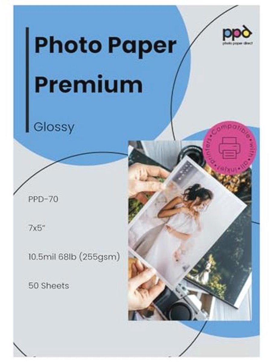 100 vellen 7x5" (ca 13x18cm) Premium Glanzend Fotopapier voor Inkjetprinters