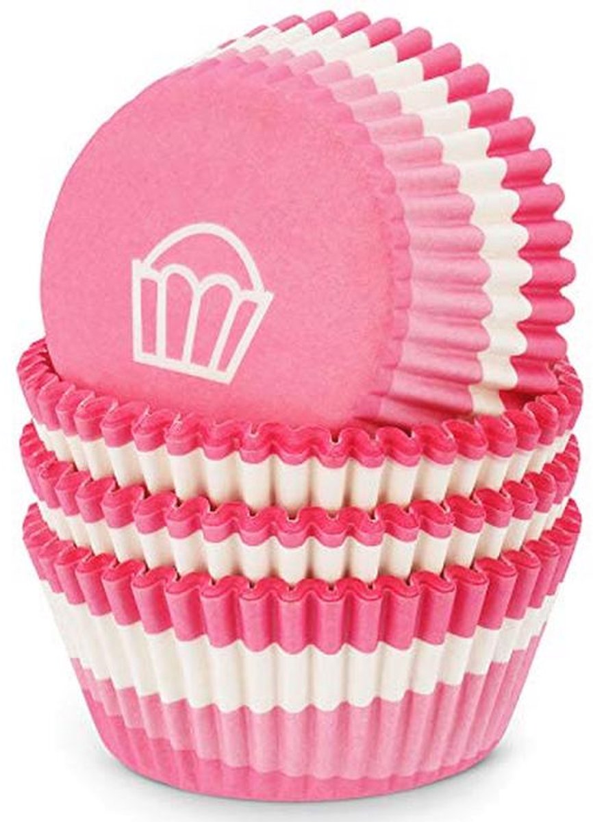 Roze-witte papieren muffinvormpjes voor cupcakes, 100 stuks