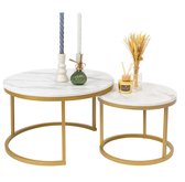 Set de tables basses de Luxe TUUSO® – Aspect marbre Wit avec structure dorée – Tables rondes Ø70 + Ø50 – 2 pièces coulissantes – Design industriel et moderne – Table d'appoint pour salon