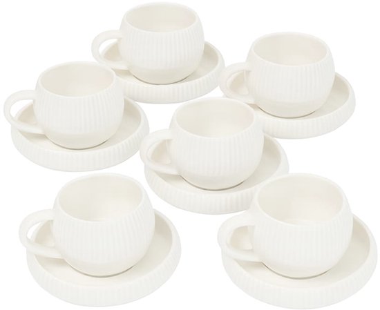 Collection Bavaria Chubby Lines – Set à café/ Thee 6 pièces – Porcelaine – Avec soucoupes – Wit – 200 ml