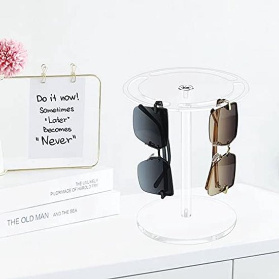 Zonnebril Houder Stand met 360 Roterende Brillen Display Rack - Helder Glas Tafelblad Organizer — afbeelding 2