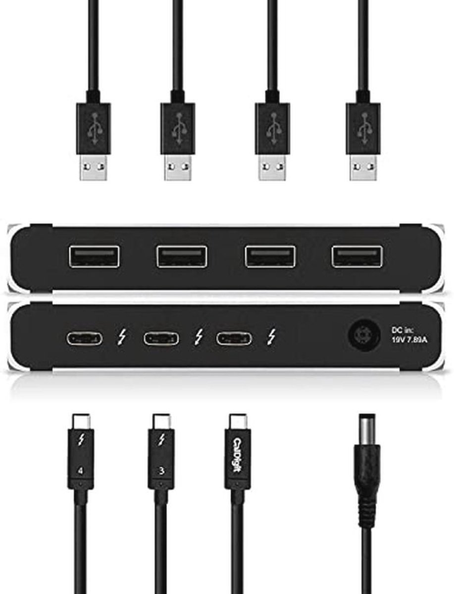 Universele Multi-Port Hub met 4 Thunderbolt 4/USB4 en 4 USB 3.2 Gen2 Poorten, Ondersteunt Tot 8K HD en 60W Opladen