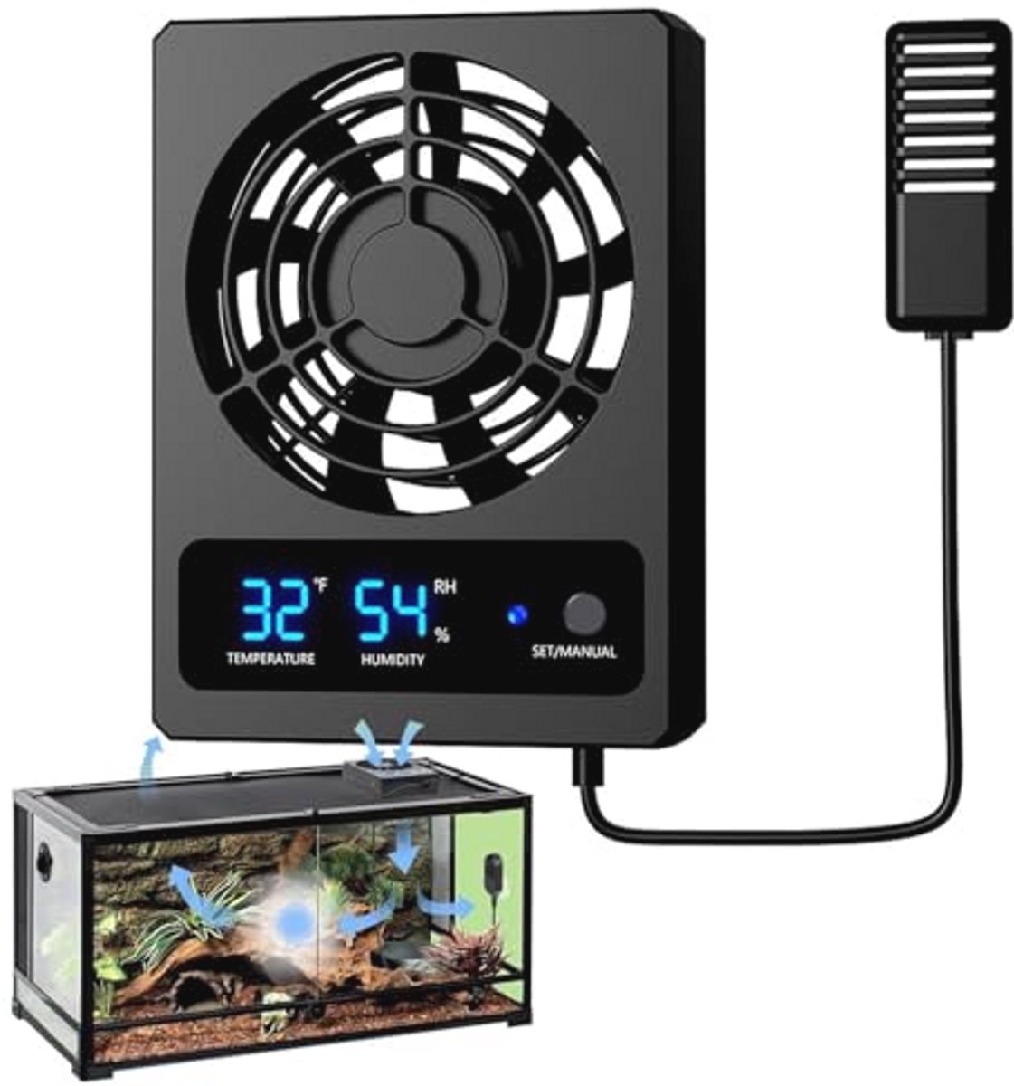Ventilatieventilator voor reptielenbehuizing, snelheid verstelbare vochtigheid ventilator