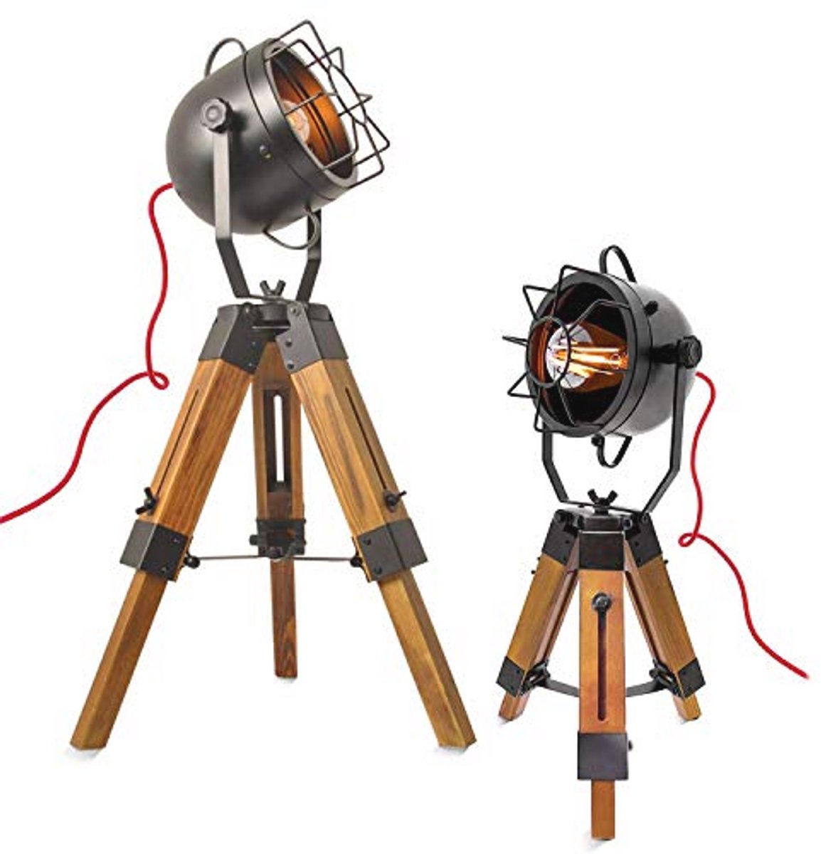 LED Tafellamp en Vloerlamp met Vintage Design en Houten Statief, Verstelbaar voor Bar of W