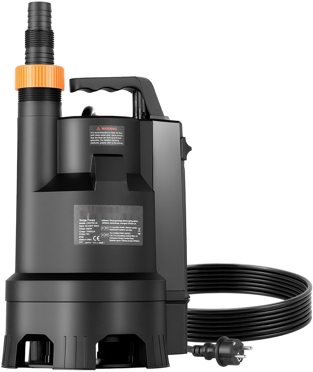 Dompelpomp - Vuilwaterpomp - 690 W Vermogen - 17500 l/u Capaciteit - 9 m Opvoerhoogte - Met Automatische Vlotter - Voor Vuil- en Schoon Water - Voor Kelder, Zwembad, Vijver