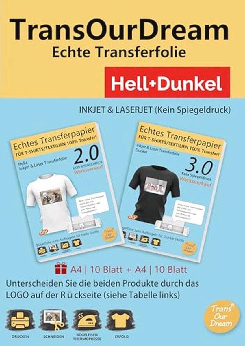 A4 & A3 Transferpapier voor Textiel - Licht en Donker - Print op T-shirts, Kleding, en Meer