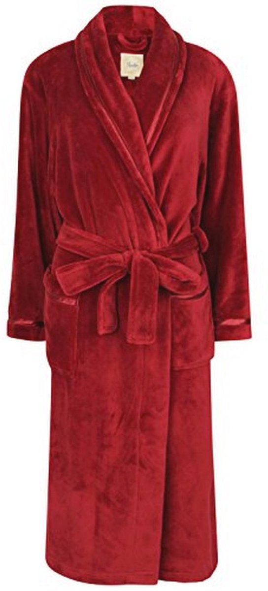 Dames Fleece Badjas in Bordeauxtint met Strikdetails