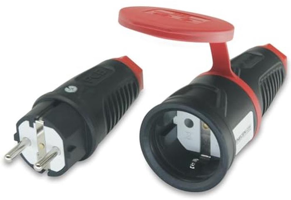 Stekker en koppeling set 230V 16A IP44 rubberen bescherming