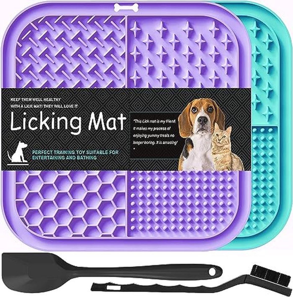 Lesipee, Likmat voor honden en katten, 2 stuks, langzame likvoermat, angst verlichting, hondenspeelgoed, voedingsmat voor boter, yoghurt, pinda, huisdierbenodigdheden, baden, verzorgen, training,