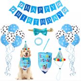 Verjaardagsset voor de hond Blauw - Hond Verjaardag Feestartikelen - Huisdier Feestdecoratie - Hond Poot Print Ballonnen - Verjaardagslinger -Feesthoedje voor Hond Verjaardag - Verjaardagsbandana