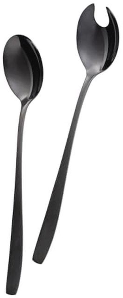 Set van 2 Zwarte Serveertools van Roestvrij Staal - Tijdloos Design voor Salades