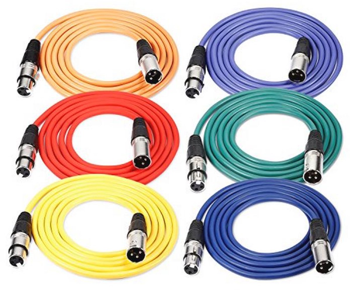 Set van 6 Kleurige 1m XLR Microfoonkabels voor Professionele Audioverbinding