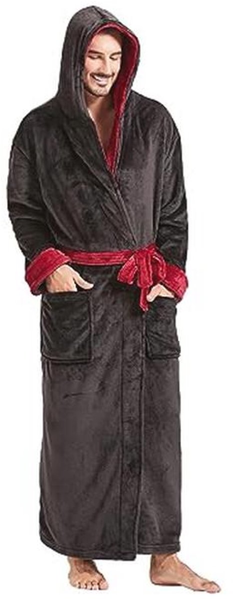 Lange pluche badjas met capuchon voor heren - warme fleece huisgewaden