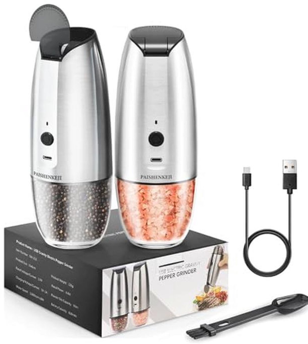 Elektrische Peper- en Zoutmolenset USB Oplaadbare Zoutmolen met LED Licht Volledig Automatische Gravity Pepermolen met Eenvoudige Bediening en Aanpasbare Grove