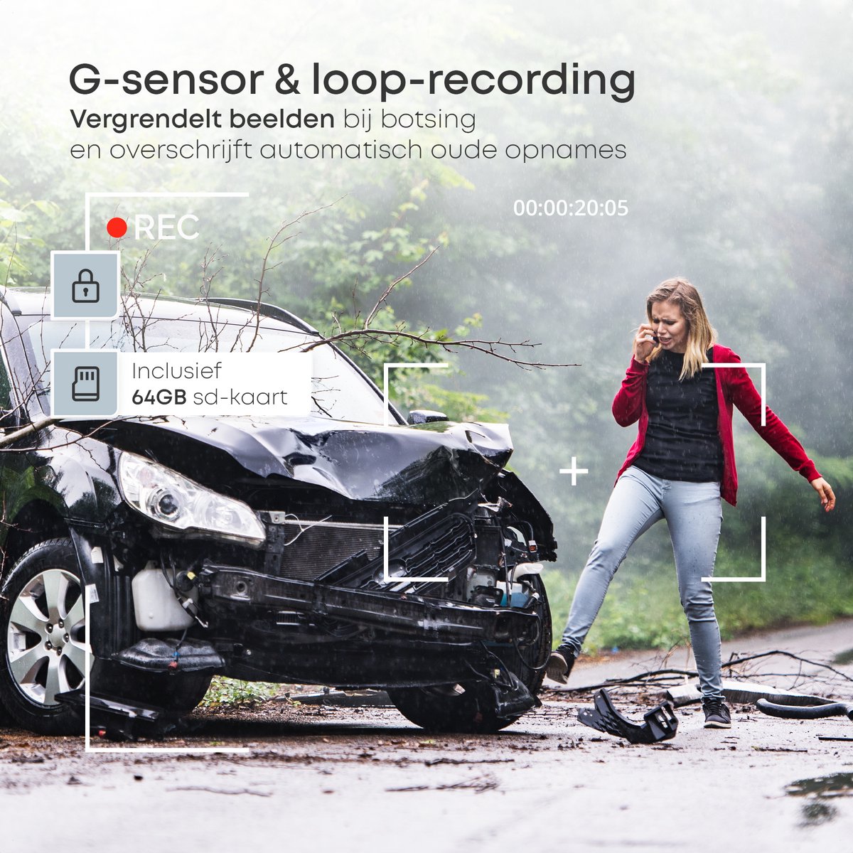 Norva - Dashcam voor Auto 3 in 1 - 4K Ultra HD - Voor en achter + binnen camera - Wifi & GPS - Nachtzicht - Besturing via app - 170 graden kijkhoek - G-sensor - loop recording - Incl. 64GB SD-kaart – foto 5