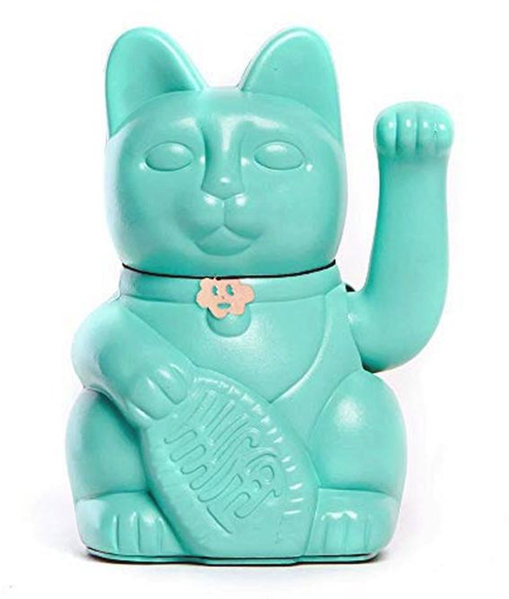 Gelukkige Kat (Maneki Neko) - Aquamarijn L (12x9x18cm)