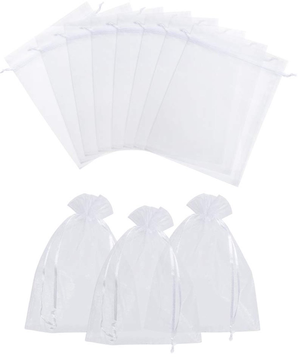 Organza zakjes, 100 stuks 15 x 20 cm rechthoekige witte organza zakjes voor het opbergen van sieraden, bruiloftsgunsten, snoepverpakkingen