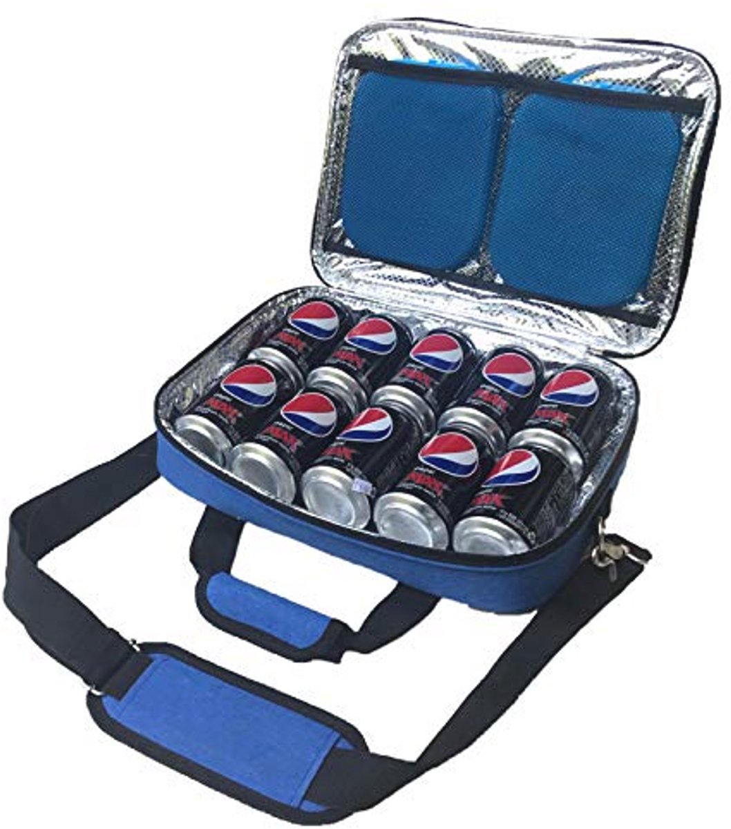 Geïsoleerde ultraslanke koelbox - Ultra dunne platte mini-koeltas voor 10 drankblikjes met herbruikbare ijspakketten
