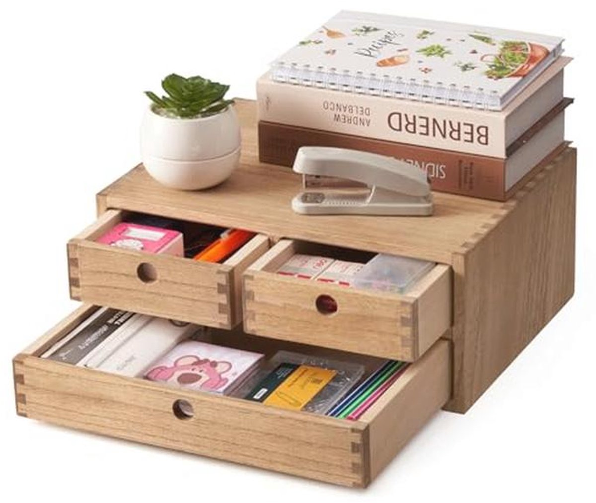 Bureau-organizer van hout met 3 laden voor kantoor en sieraden