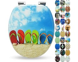 Sanfino® Toilet seat with wooden core and soft-close mechanism - high quality and many colourful motifs, comfortable seat, easy assembly including instructions - "Flip-Flop"